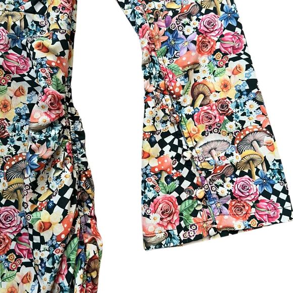 For Love & Lemons Womens June Bell Sleeve Black Checkerboard Mushroom Mini Dress - Picture 10 of 14